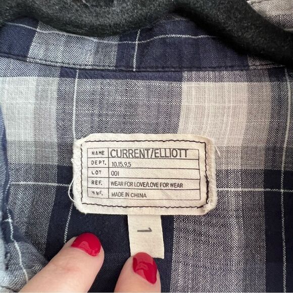 ✨ Current/Elliott Women’s Blue White Plaid The Perfect Shirt Venice Plaid 1 S - Picture 4 of 13